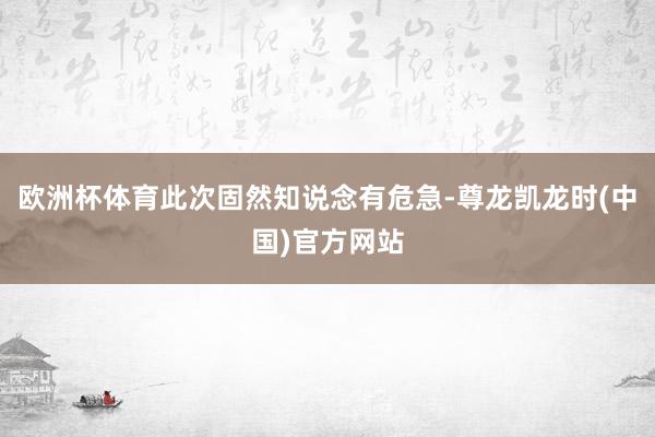 欧洲杯体育此次固然知说念有危急-尊龙凯龙时(中国)官方网站