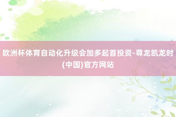 欧洲杯体育自动化升级会加多起首投资-尊龙凯龙时(中国)官方网站